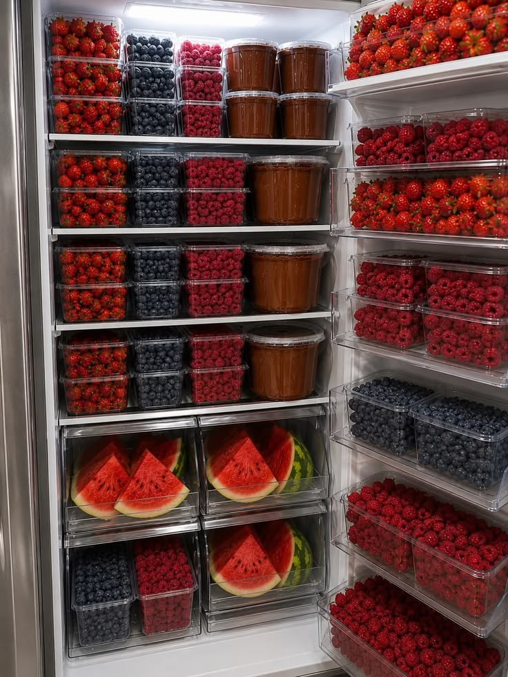 Organised cold storage facility with frozen fruit held under controlled conditions